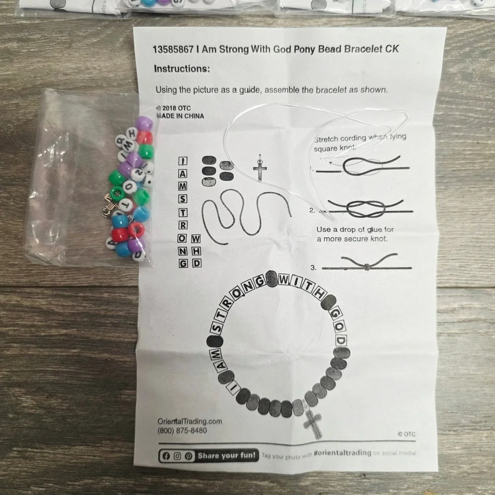 Oriental Trading I Am Strong With God Pony Bead Bracelet Craft Kits, 12 ct